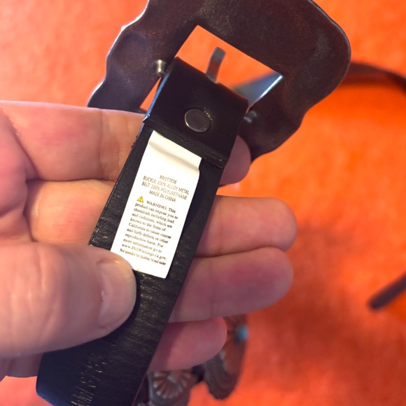 Floral metal medallion and blue turquoise stone faux leather western belt NWT - Picture 7 of 10